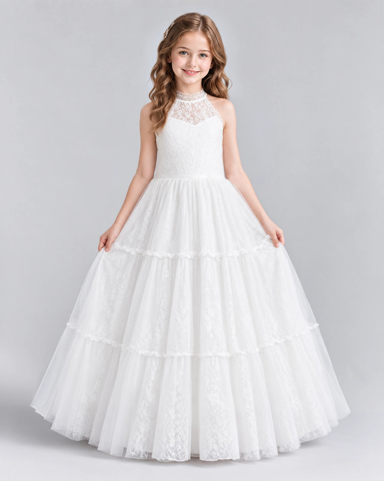 White Ball Gown Flower Girl Dresses Front