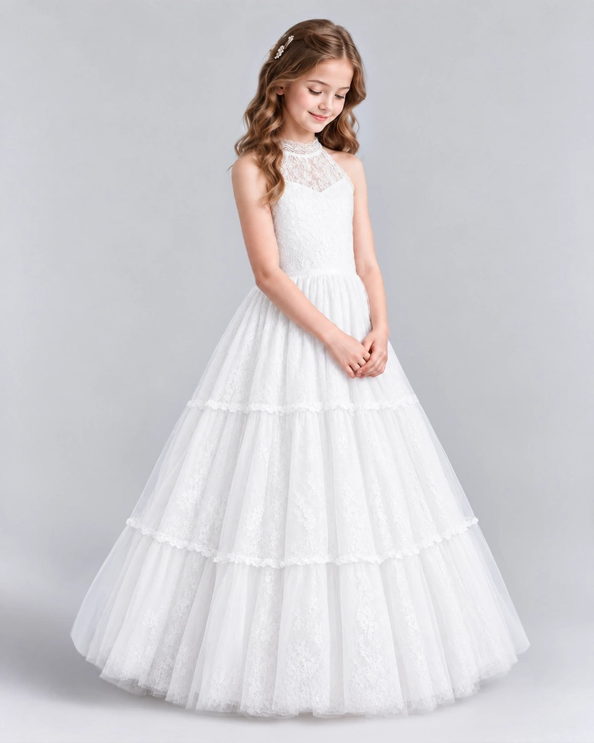 White Ball Gown Flower Girl Dresses Side