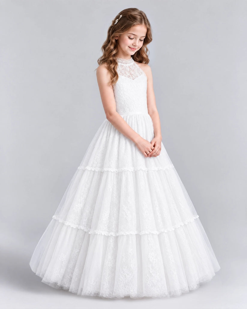 White Ball Gown Flower Girl Dresses Side
