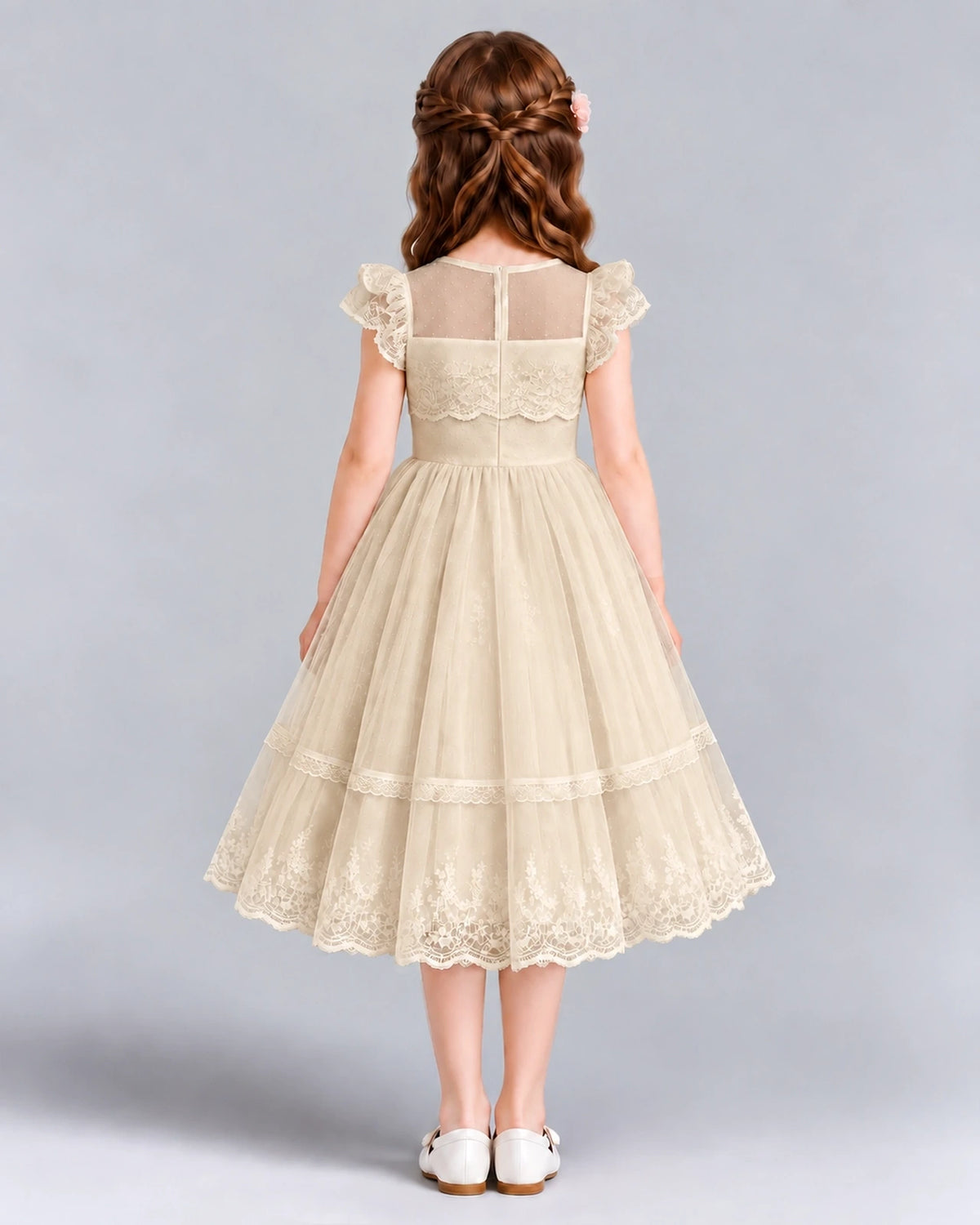 Champagne A-line Flower Girl Dresses Back