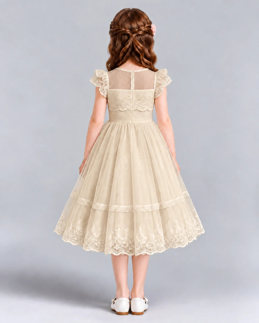 Champagne A-line Flower Girl Dresses Back