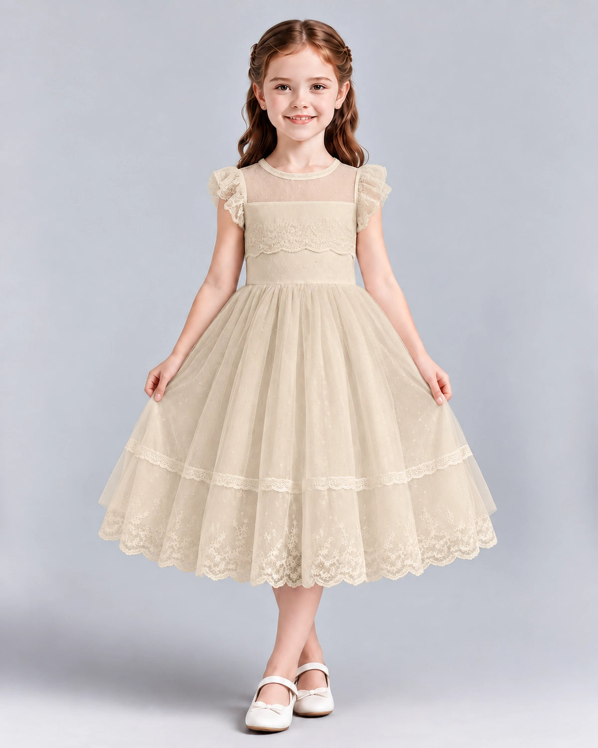 Champagne A-line Flower Girl Dresses Front