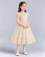 Champagne A-line Flower Girl Dresses Side