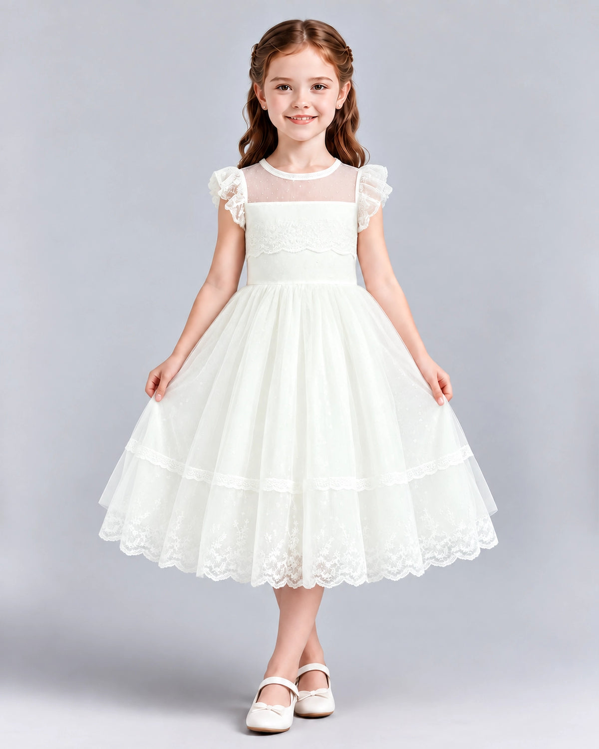 Ivory A-line Flower Girl Dresses Front