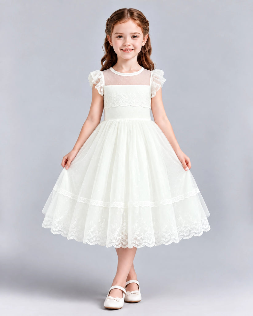 Ivory A-line Flower Girl Dresses Front