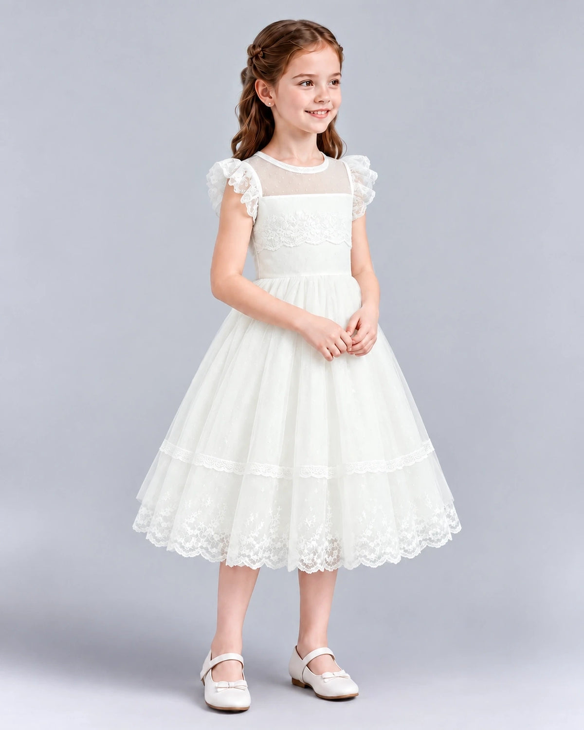 Ivory A-line Flower Girl Dresses Side