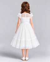 White A-line Flower Girl Dresses Back