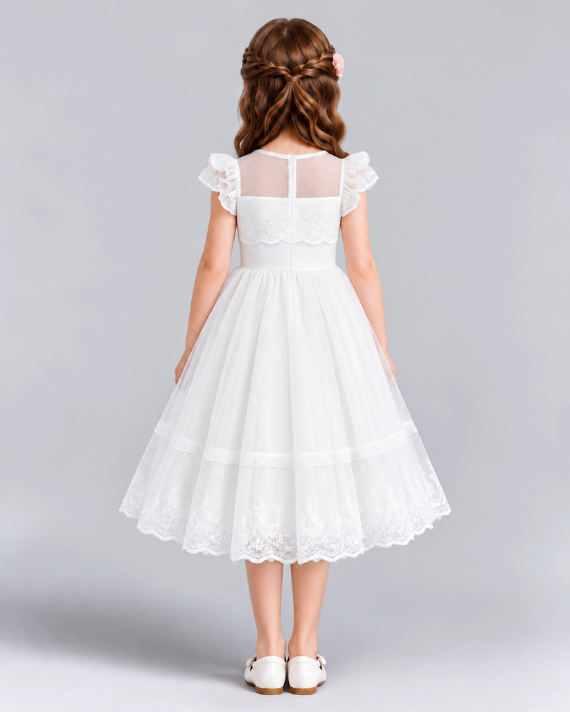 White A-line Flower Girl Dresses Back