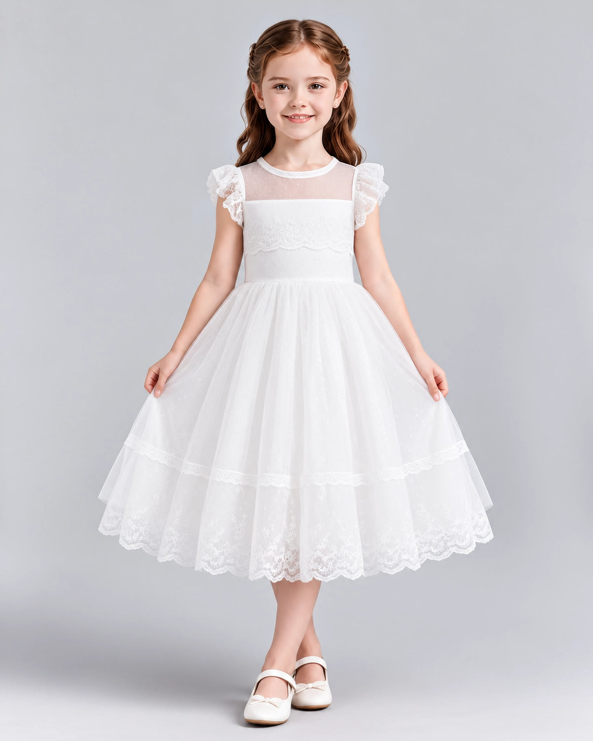 White A-line Flower Girl Dresses Front