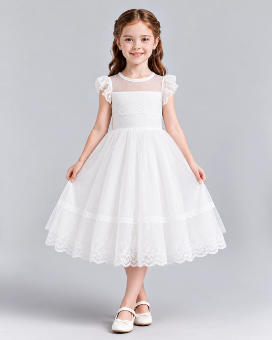White A-line Flower Girl Dresses Front