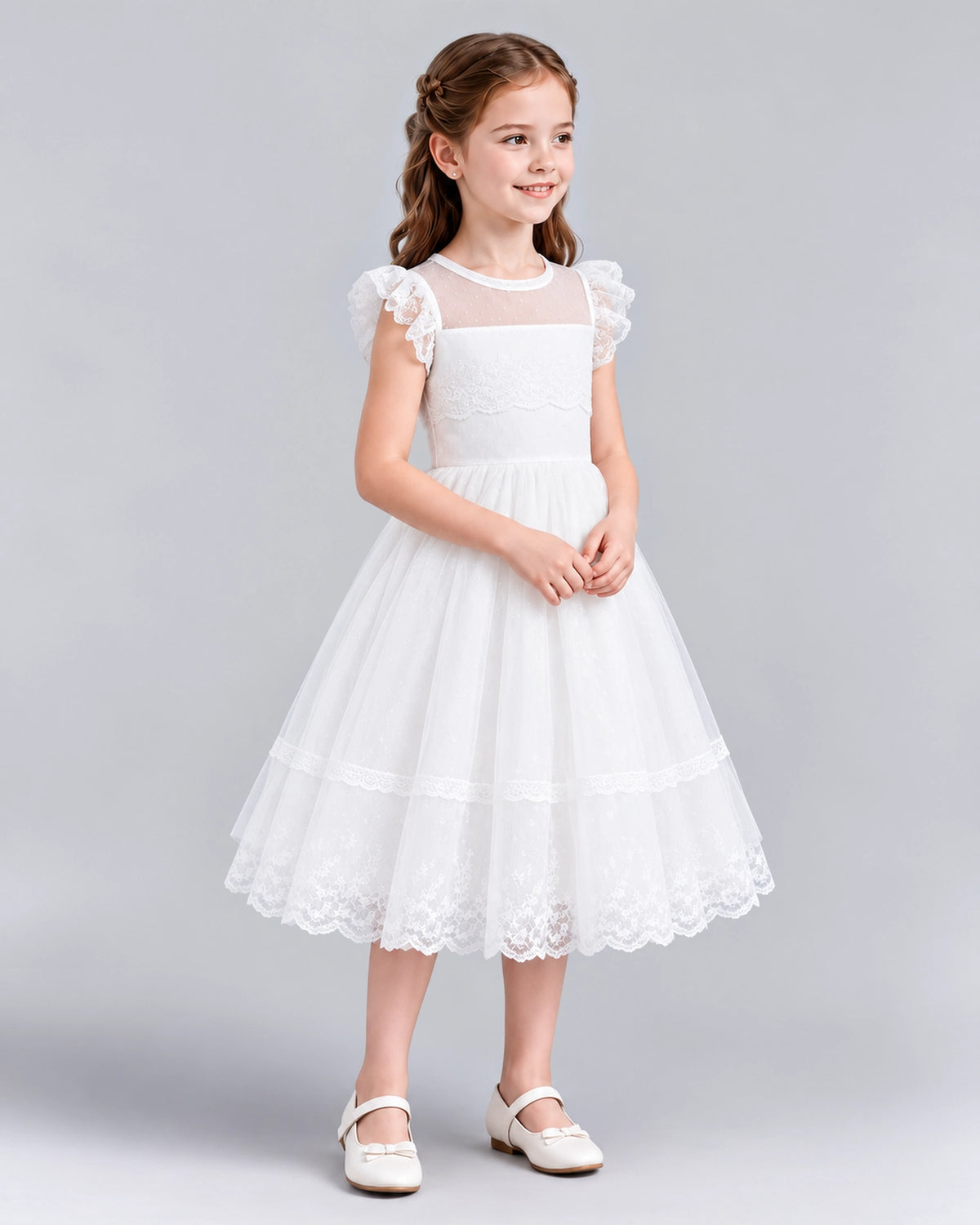 White A-line Flower Girl Dresses Side