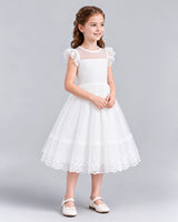 White A-line Flower Girl Dresses Side