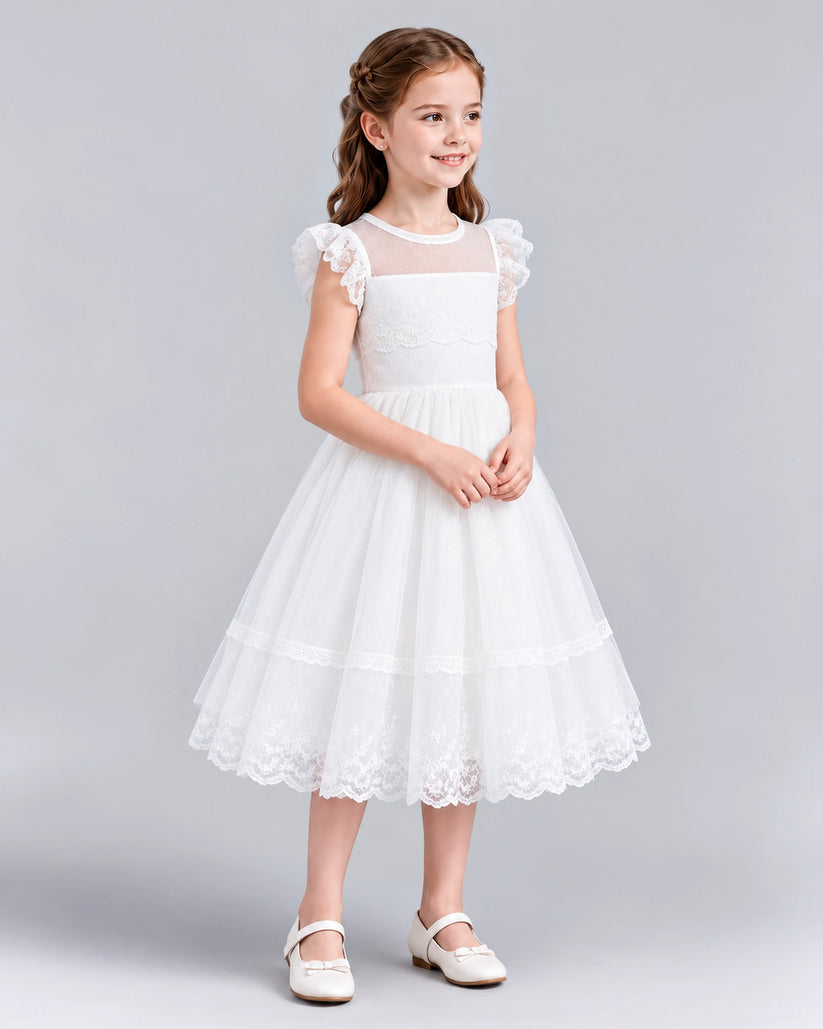 White A-line Flower Girl Dresses Side