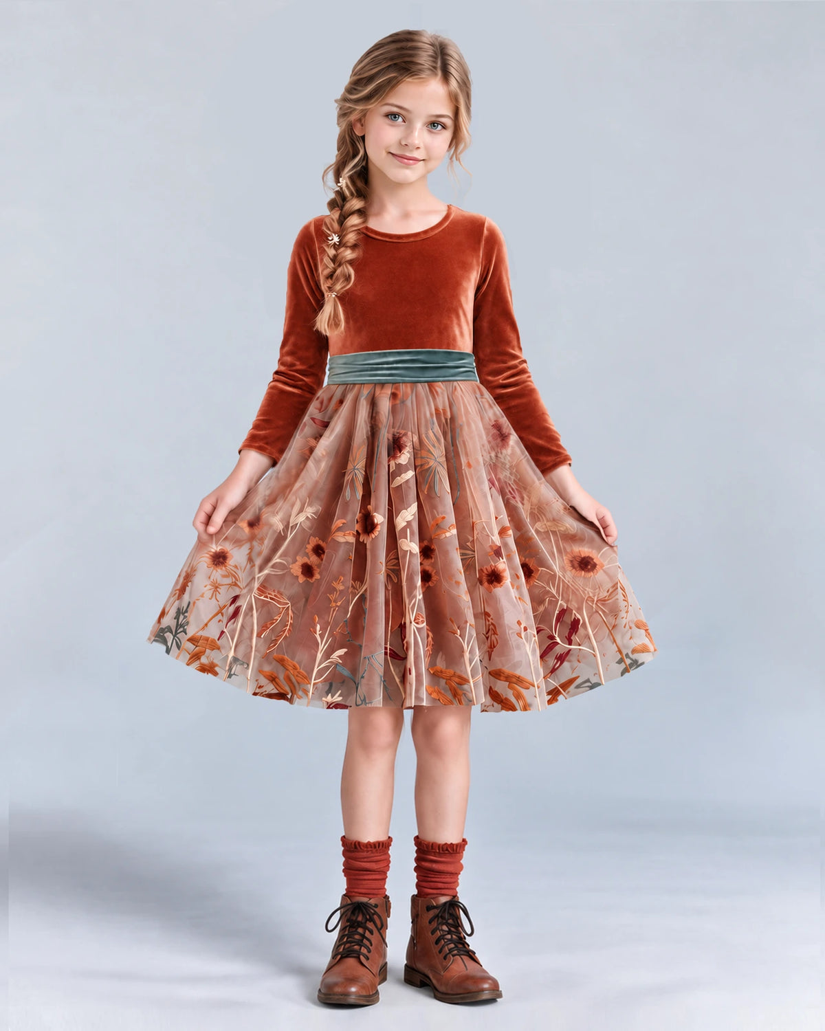 Burnt Orange A-line Girls Formal Dresses Front