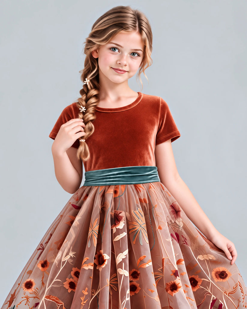 Burnt Orange A-line Girls Formal Dress Detail [Shared]