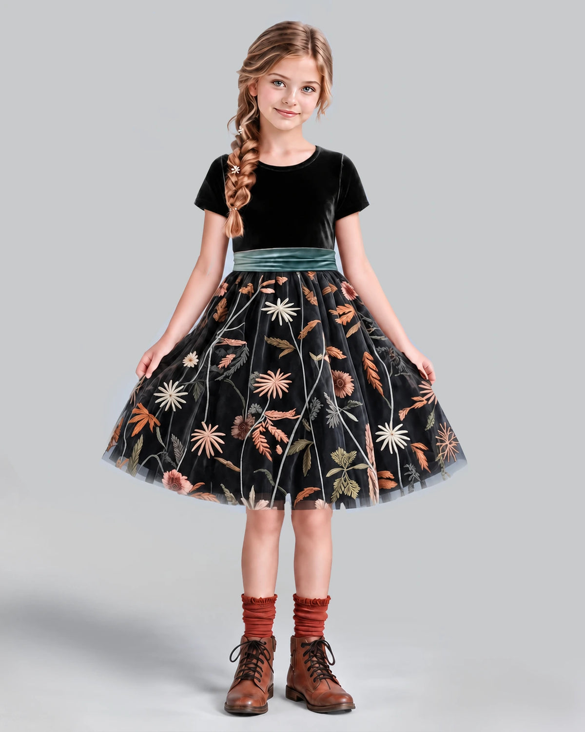 Black A-line Girls Formal Dress Front