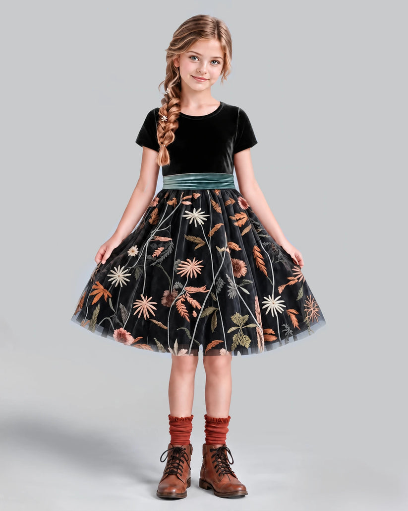 Black A-line Girls Formal Dress Front