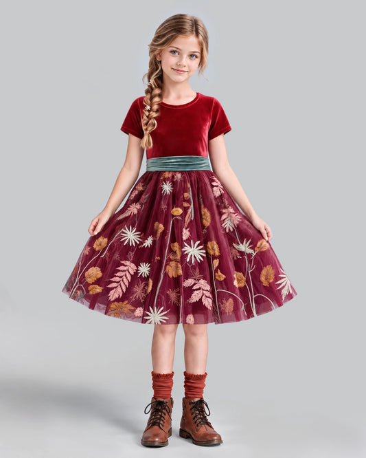 Burgundy A-line Girls Formal Dress Front
