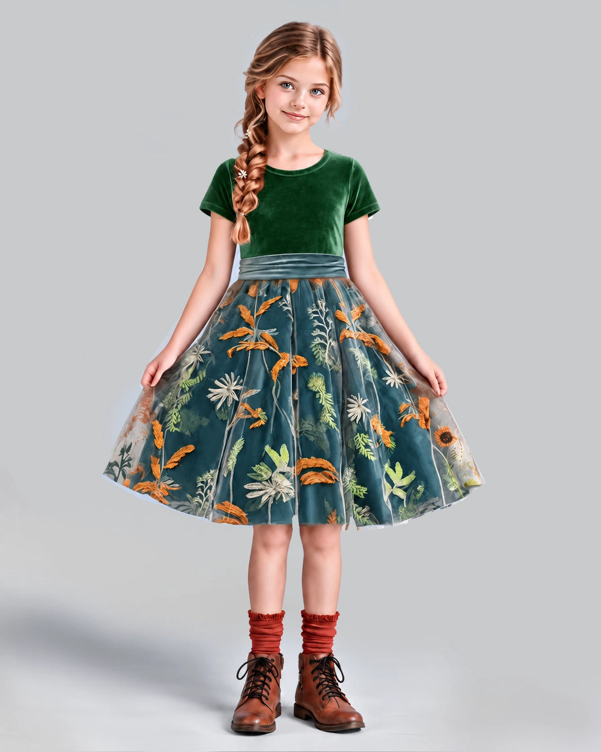 Emerald Green A-line Girls Formal Dress Front