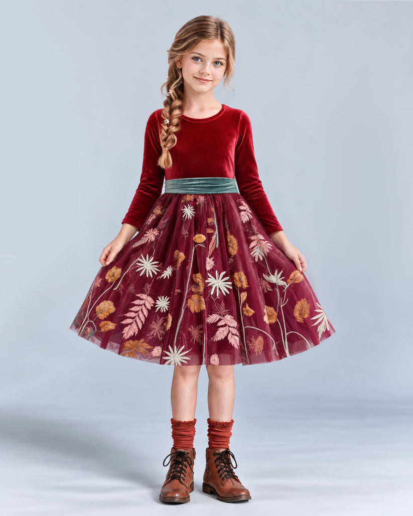 Burgundy A-line Girls Formal Dresses Front