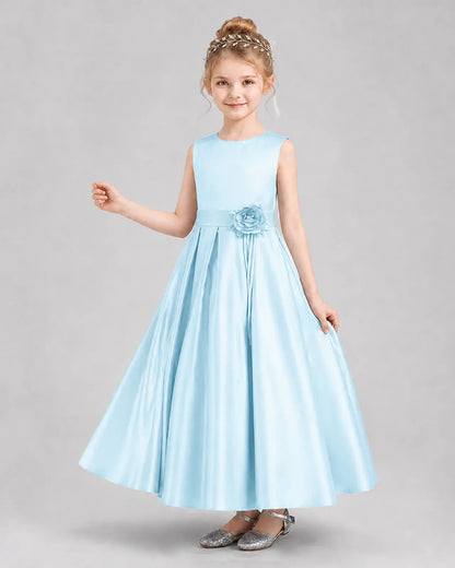 Baby Blue Satin Sleeveless A-Line Girls Formal Dresses