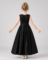 Black Satin A-Line Girls Formal Dresses Back View