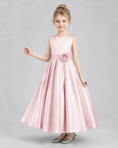 Blush pink satin A-line girls formal dresses