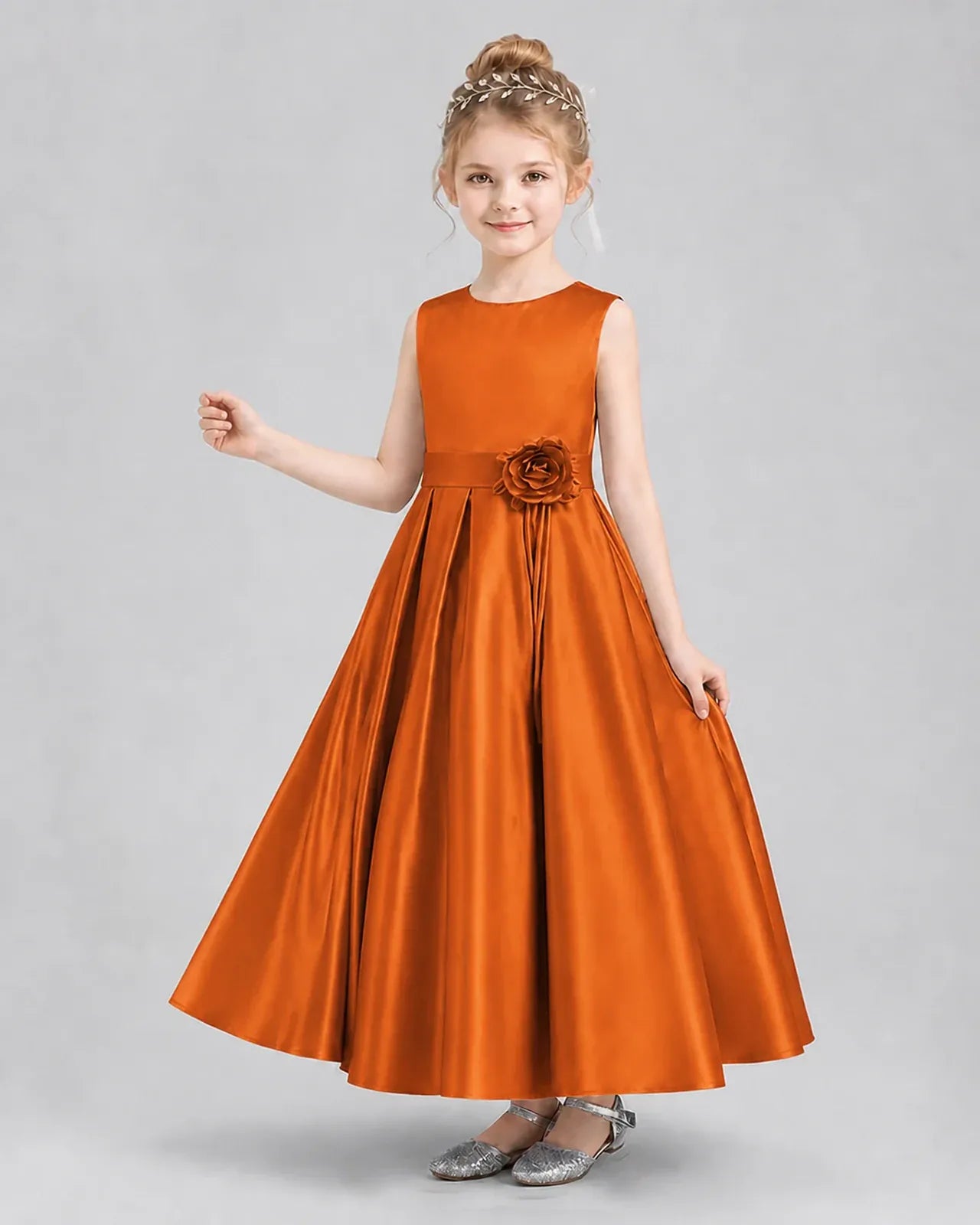 Burnt Orange Satin A-Line Girls Formal Dresses