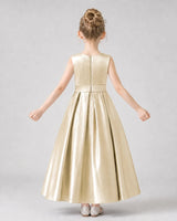 Champagne Satin Pleated A-Line Girls Formal Dresses Back View