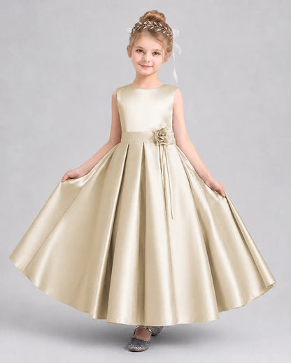 Champagne Satin A-Line Girls Formal Dresses Front View
