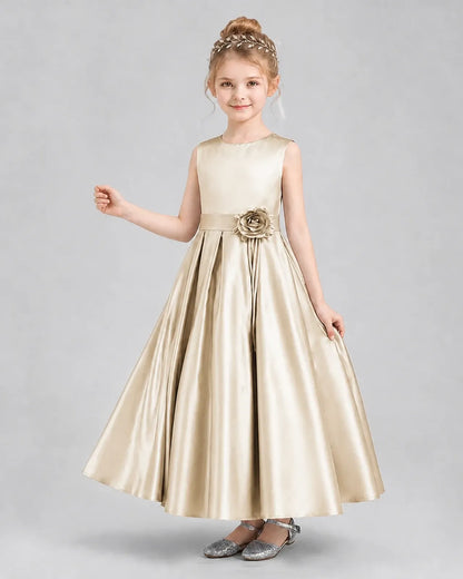 Champagne Satin A-Line Girls Formal Dresses