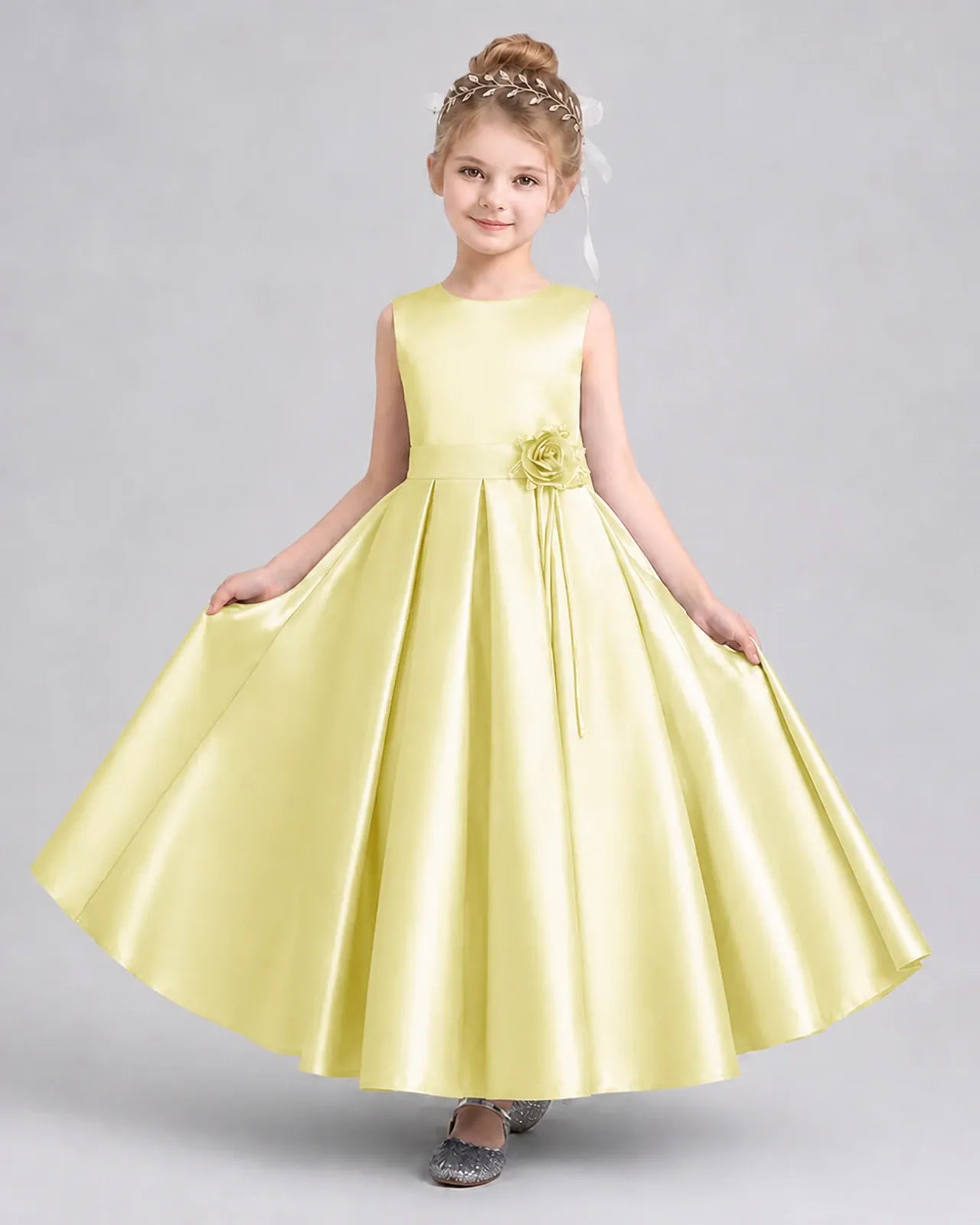 Daffodil Satin A-Line Girls Formal Dresses Front View