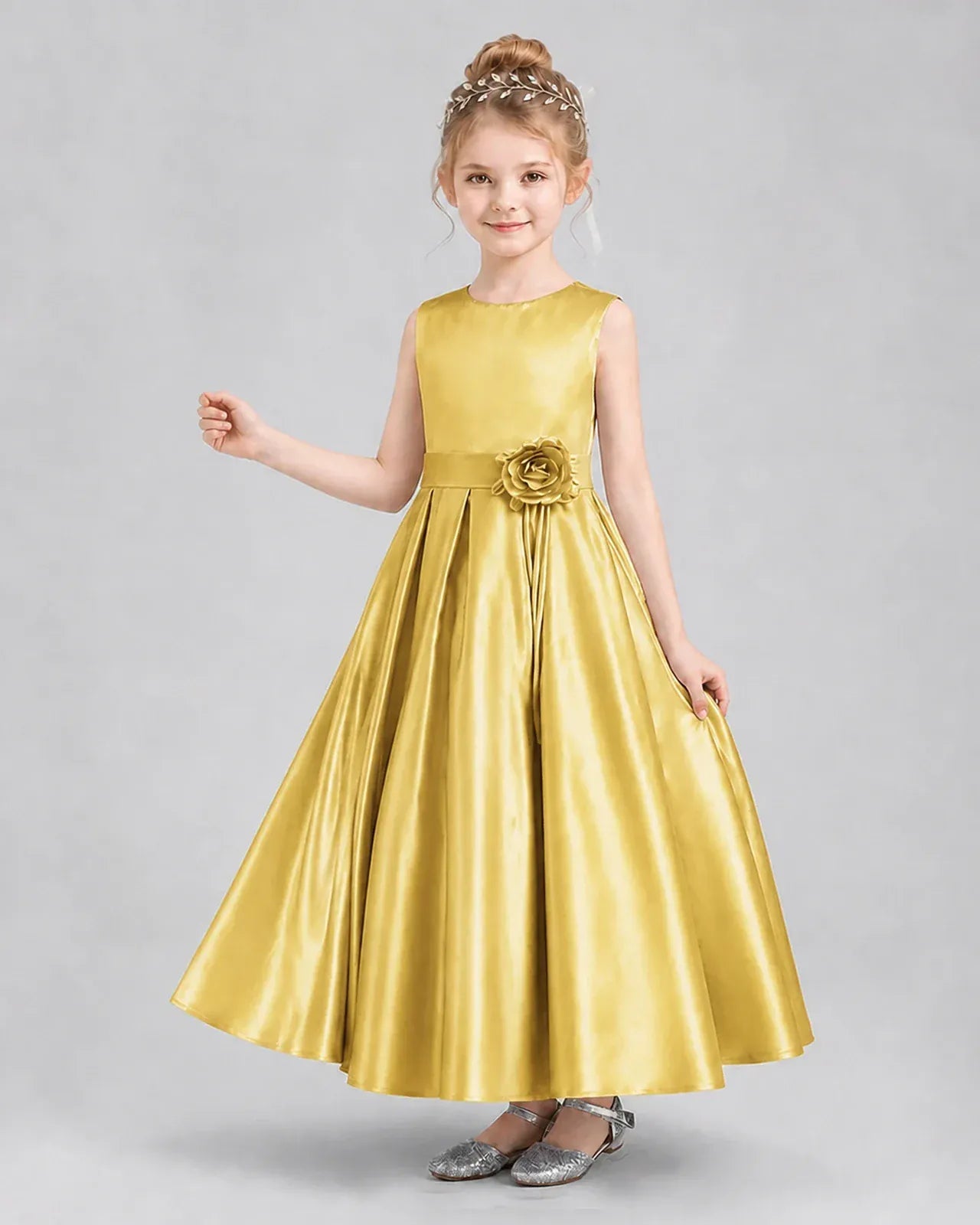 Gold Satin A-Line Girls Formal Dresses