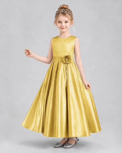 Gold Satin A-Line Girls Formal Dresses