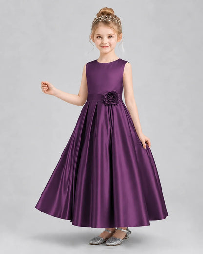 Grape Satin Pleated Girls Formal Dresses