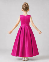 Hot Pink Satin Pleated Girls Formal Dresses Back View