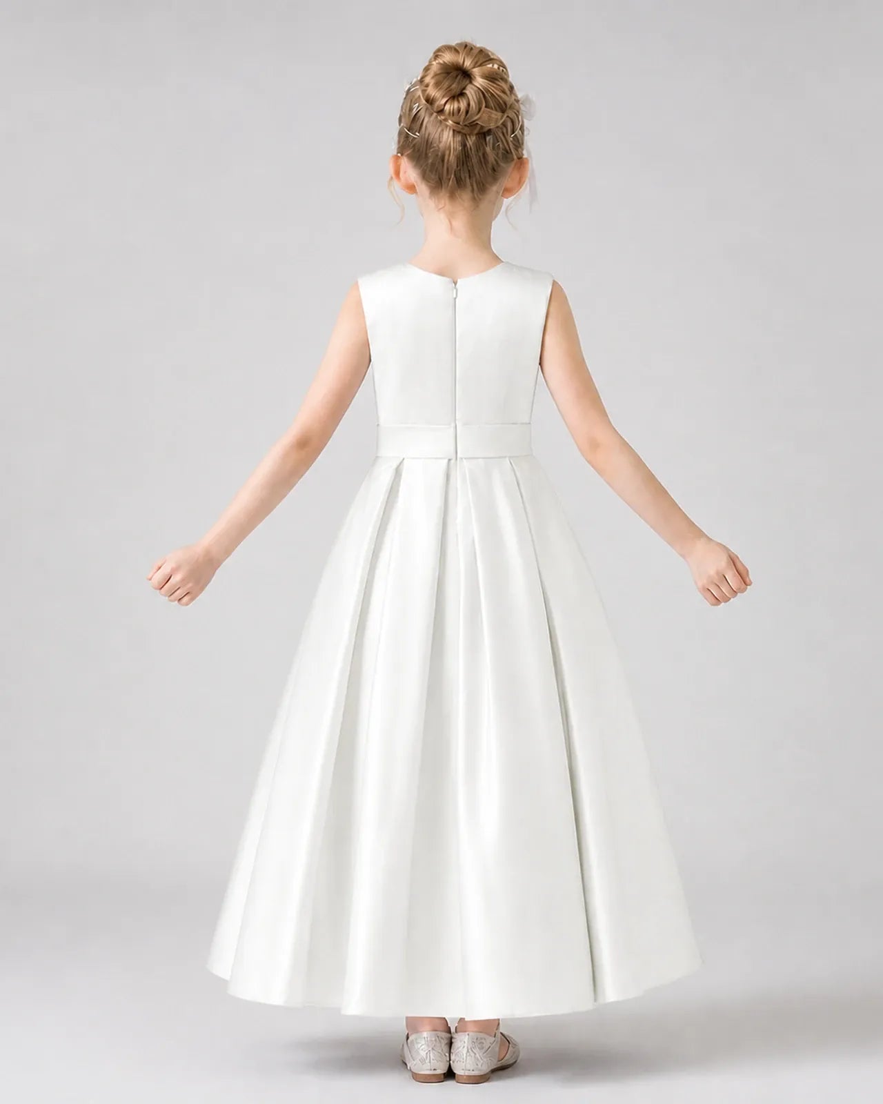 Ivory Satin A-Line Girls Formal Dresses Back View