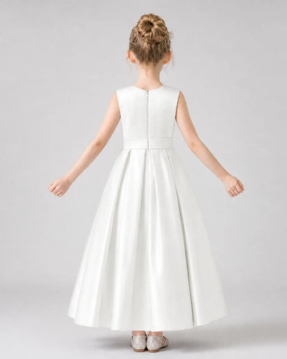 Ivory Satin A-Line Girls Formal Dresses Back View