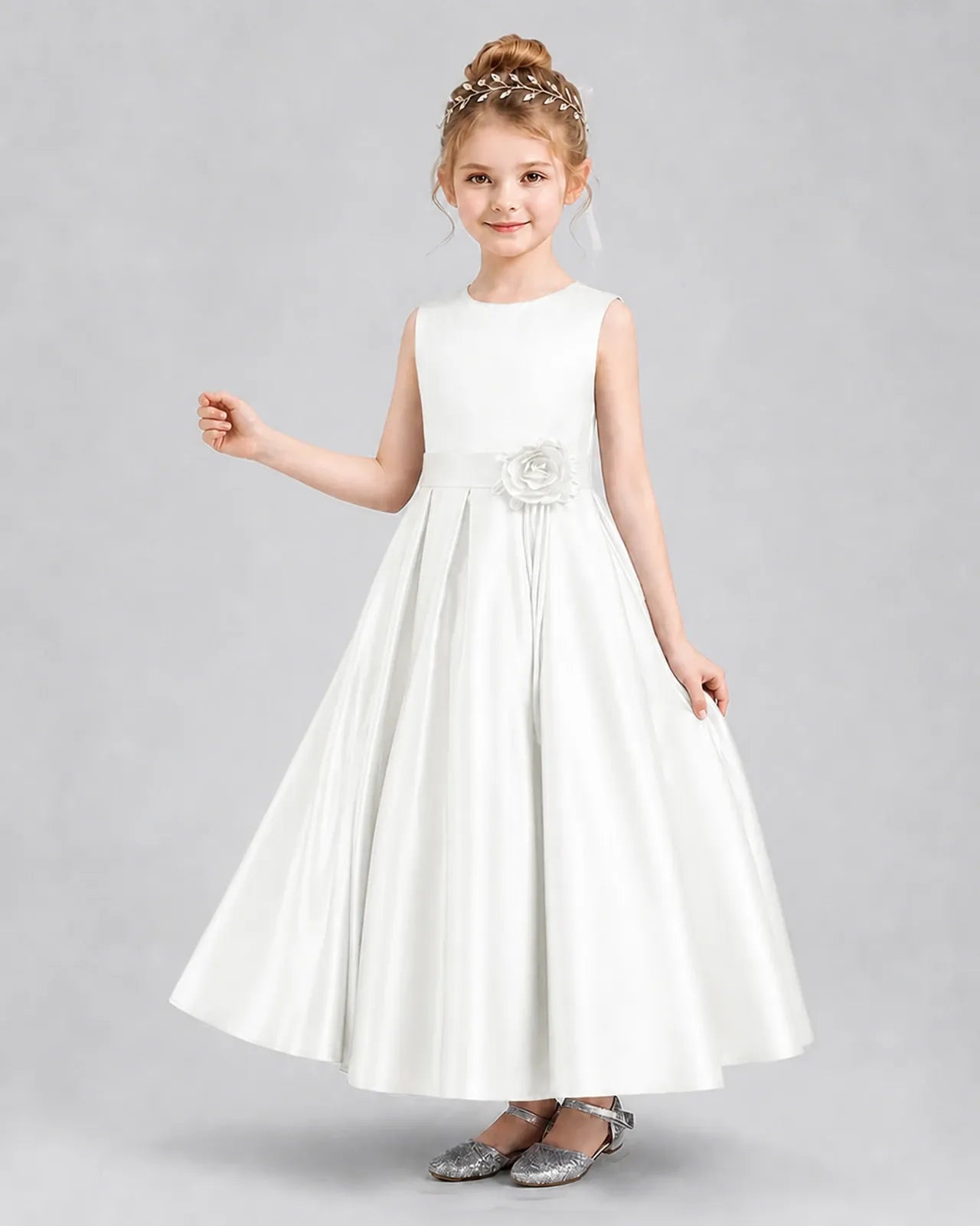 Ivory Satin A-Line Girls Formal Dresses