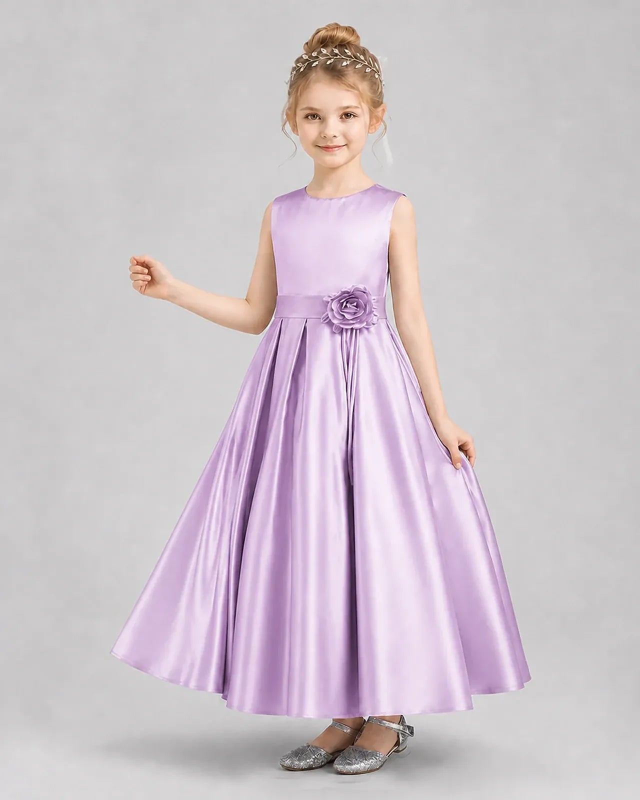 Lilac Satin A-line Girls Formal Dresses