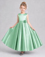 Mint Green Satin A-Line Girls Formal Dresses Front View