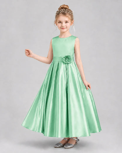 Mint Green Satin A-Line Girls Formal Dresses