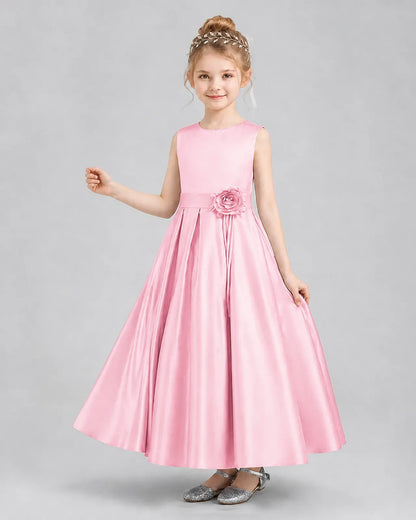 Pink Satin A-Line Girls Formal Dresses