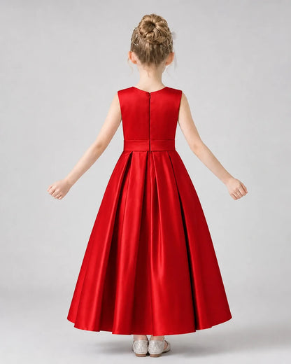 Red Satin A-Line Girls Formal Dresses Back View
