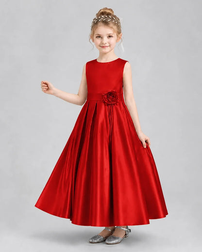 Red Satin A-Line Girls Formal Dresses