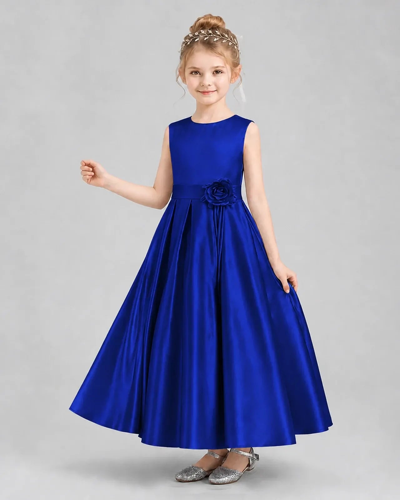 Royal Blue Satin A-Line Girls Formal Dresses