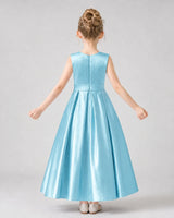 Sky Blue Satin A-Line Girls Formal Dresses Back View