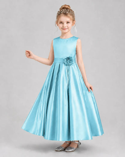 Sky Blue Satin A-Line Girls Formal Dresses