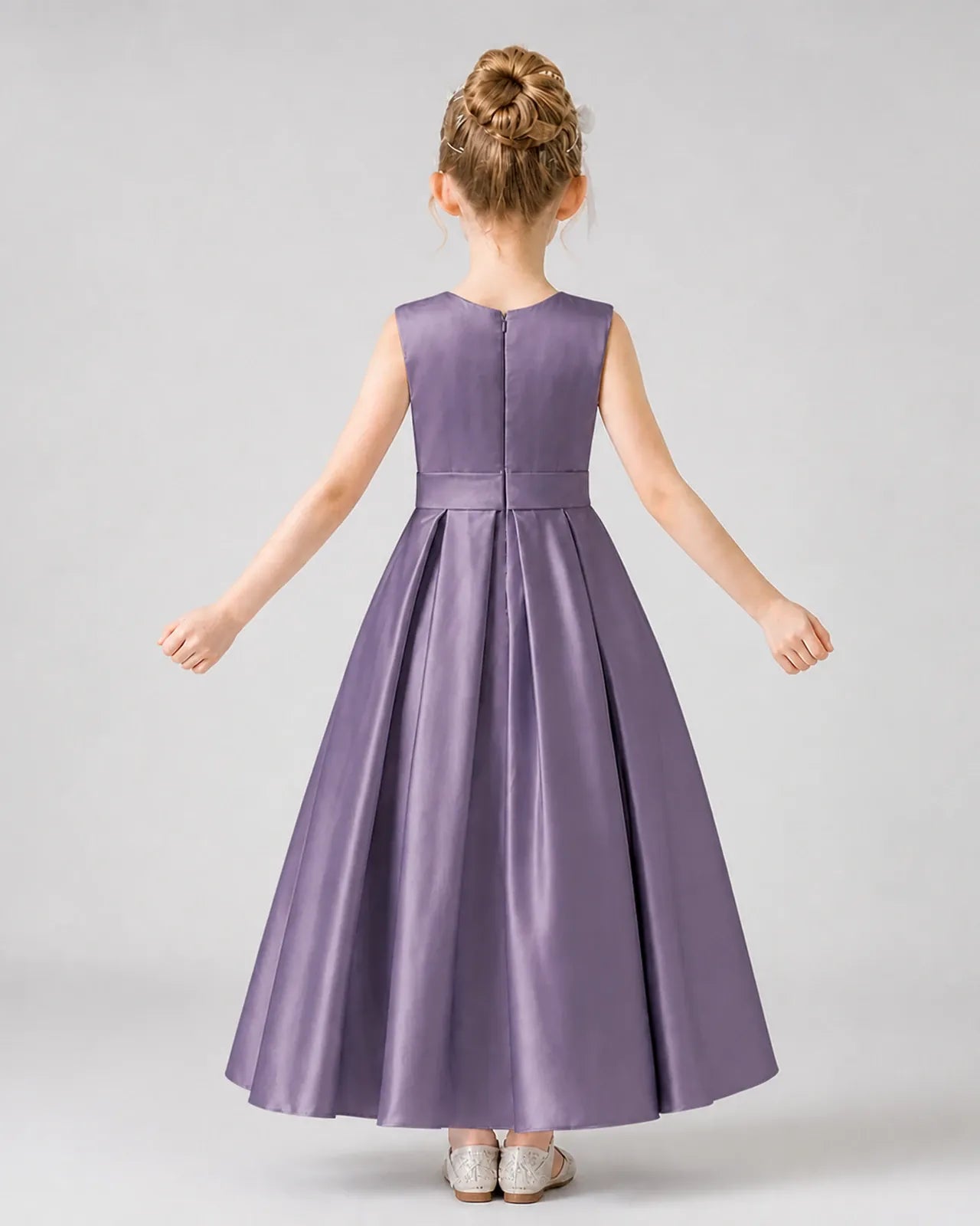 Wisteria Satin A-Line Girls Formal Dresses Back View