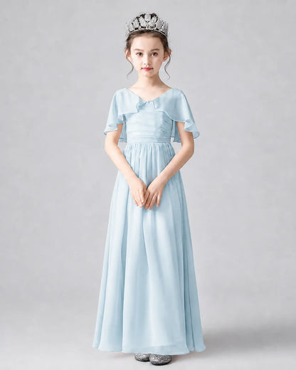 Baby Blue Chiffon A-line Junior Bridesmaid Dress Front View